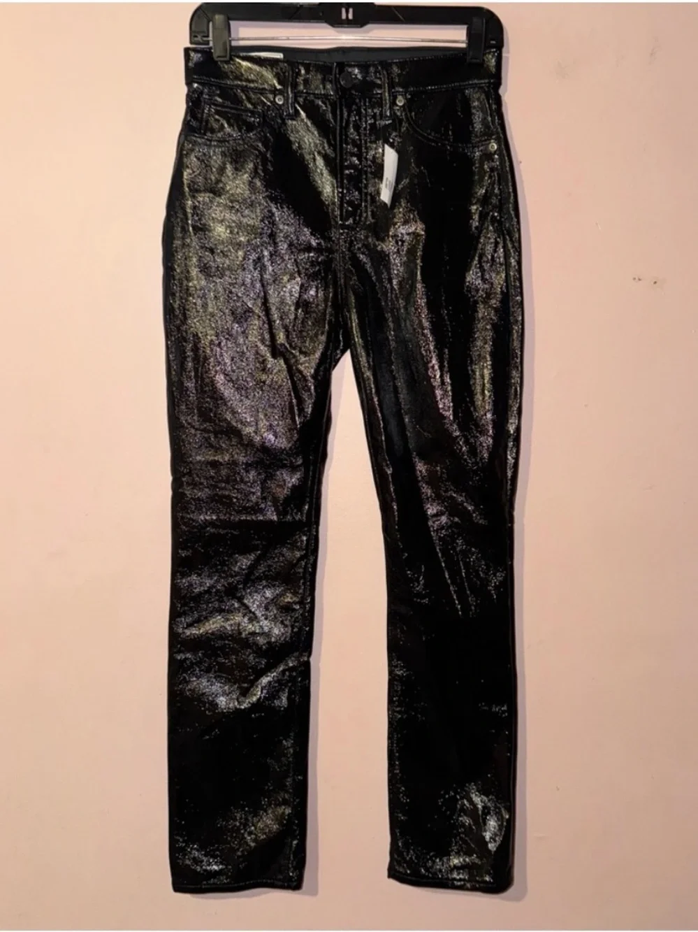 GAP Shiny Faux Leather Black Vintage Slim High Rise Pants Size 27 / 4R NWT!